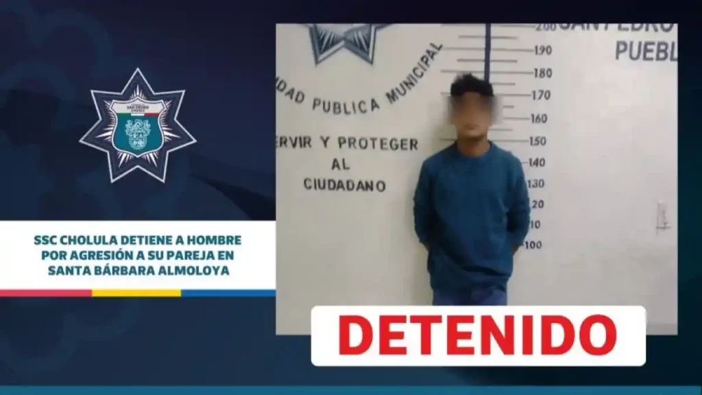 SSC Cholula detiene a hombre por agresión a su pareja en Santa Bárbara Almoloya.