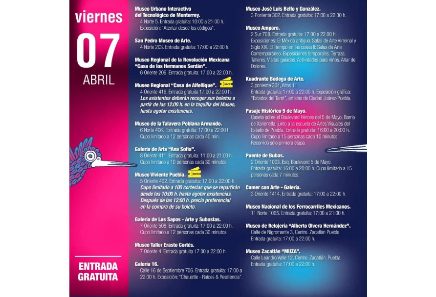 Esto podrás disfrutar en la edición de Noche de Museos de Semana Santa en Puebla