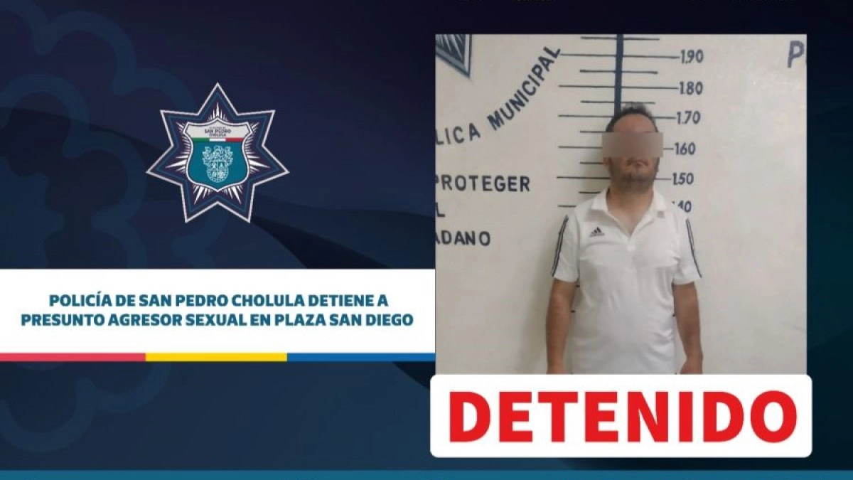 Policía de San Pedro Cholula detiene a presunto agresor en Plaza San Diego.