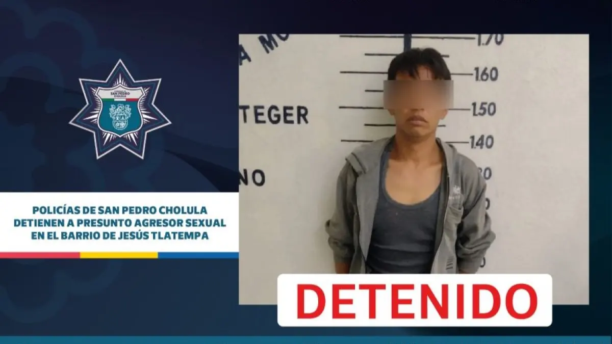 Policías de San Pedro Cholula detienen a presunto agresor en el barrio de Jesús Tlatempa.