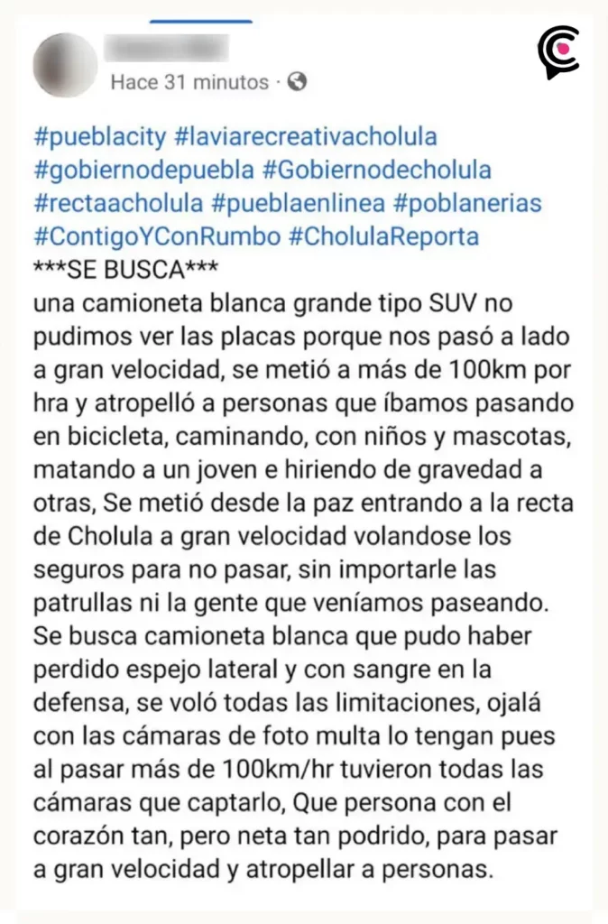 Camioneta atropella a tres ciclistas en la Recta a Cholula; uno muere.