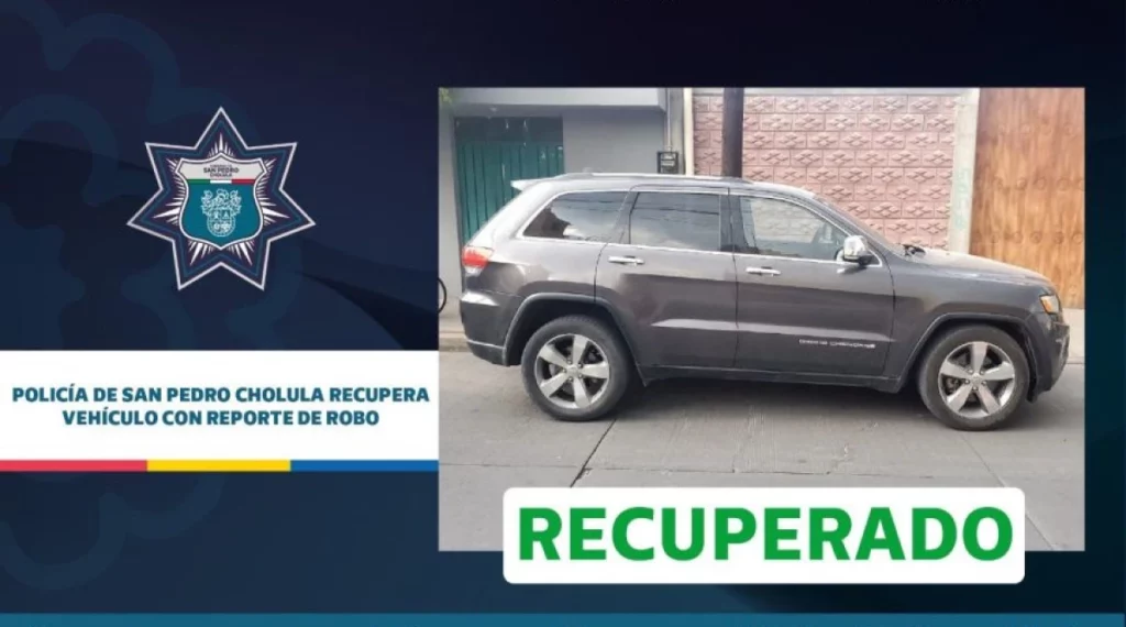 Policía de San Pedro Cholula recupera vehículo con reporte de robo.