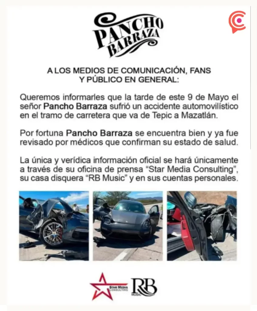 Pancho Barraza sufre aparatoso accidente, pero logra salvar su vida.