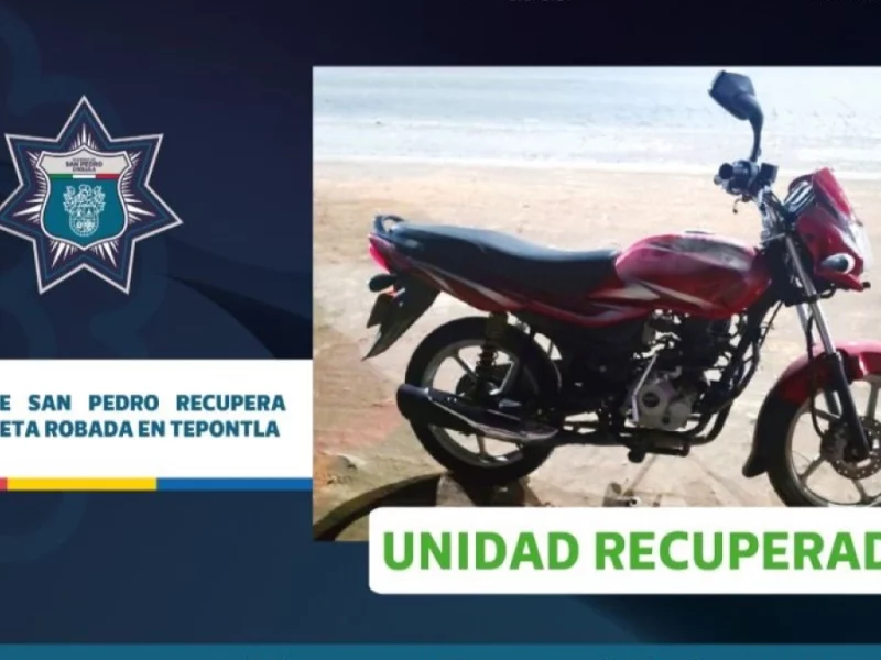 Policía de San Pedro Cholula recupera motocicleta robada en Tepontla.