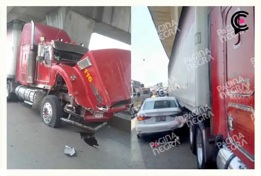 Un tráiler embistió a tres vehículos y dejó dos heridos en al autopista México-Puebla