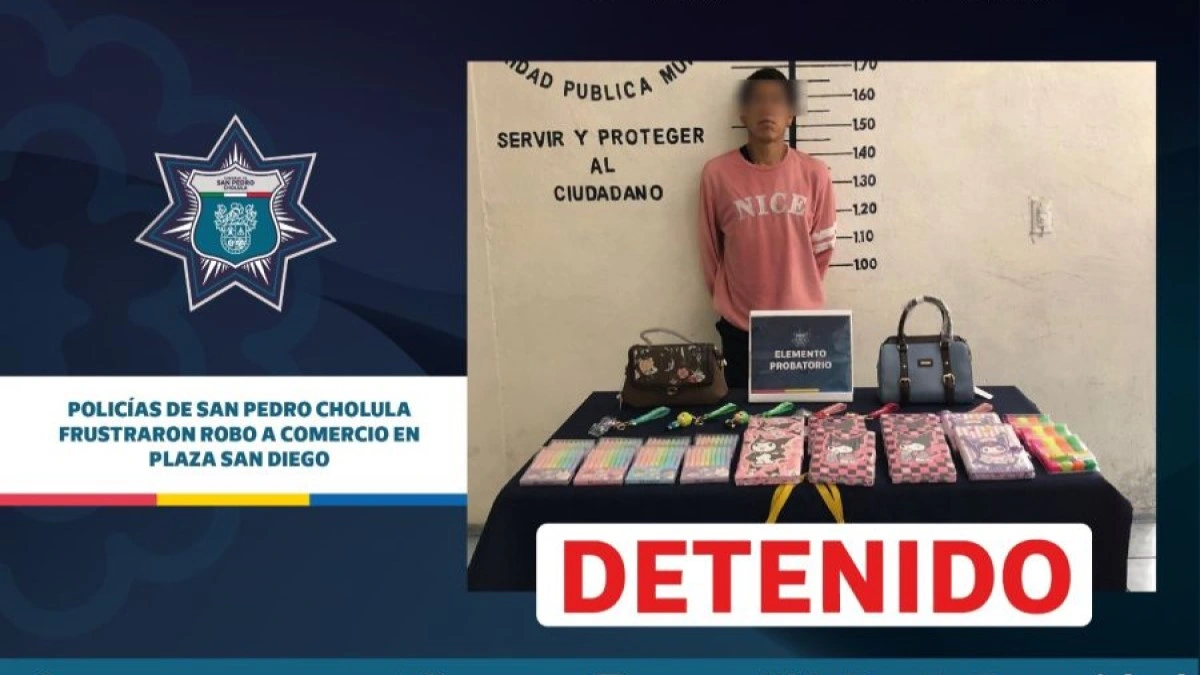 Policías de San Pedro Cholula frustraron robo a comercio en Plaza San Diego.