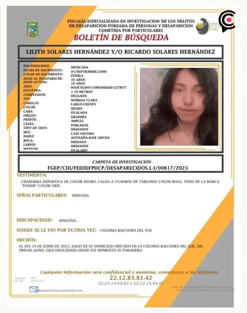 Buscan a Lilith de 16 años, desapareció en Balcones del Sur