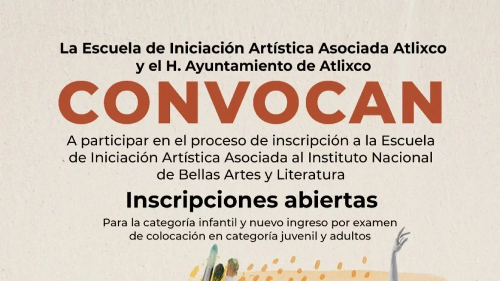 Atlixco cuenta con escuela de iniciación artística asociada al Instituto Nacional de Bellas Artes y Literatura.
