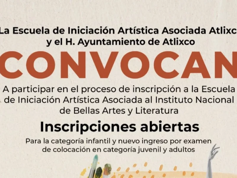 Atlixco cuenta con escuela de iniciación artística asociada al Instituto Nacional de Bellas Artes y Literatura.