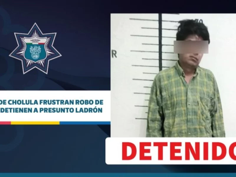 Policías de Cholula frustran robo de camión y detienen a presunto ladrón.