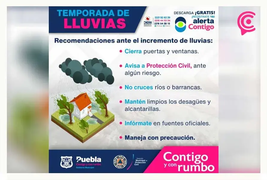Ayuntamiento de Puebla emite recomendaciones ante temporada de lluvias