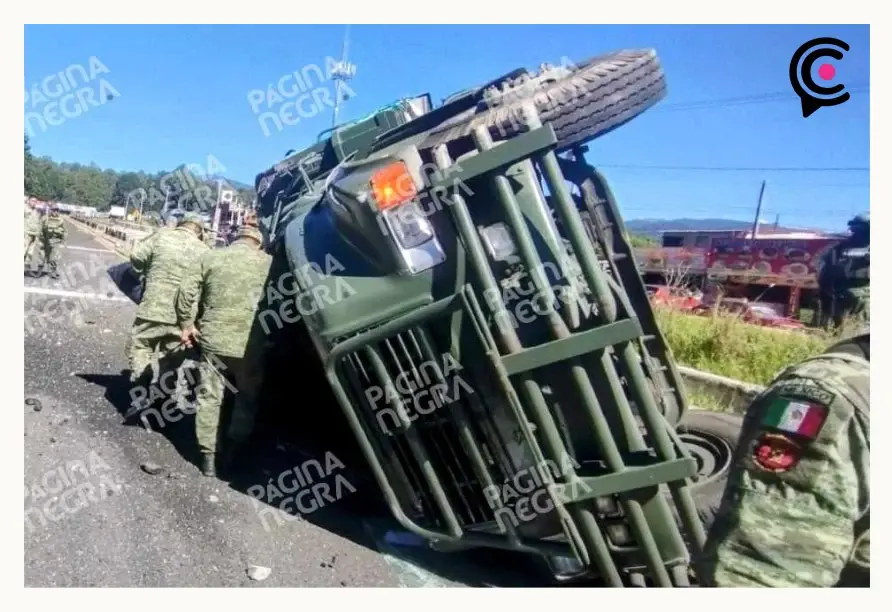 Camión de la Sedena se vuelca; soldado resulta herido
