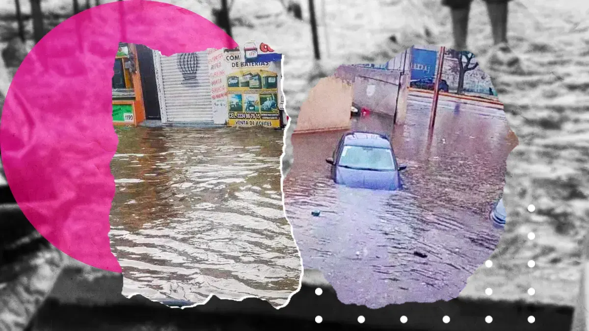 Fuerte lluvia causa inundaciones en el mercado Morelos de Puebla.