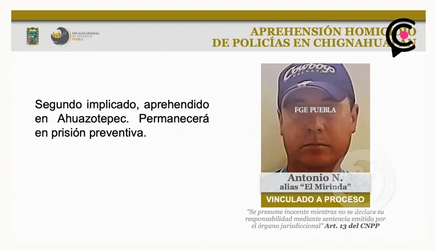 A prisión “El Mirinda”, segundo detenido por asesinato de policías en Chignahuapan 