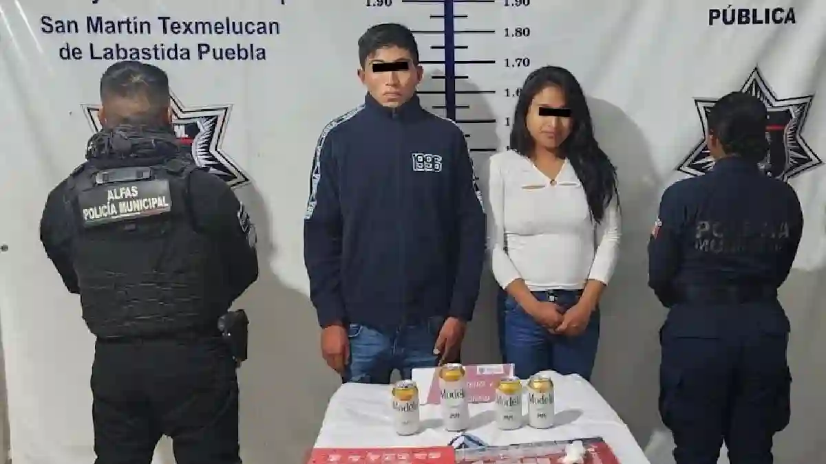 Dos personas detenidas por elementos de seguridad pública de San Martín Texmelucan por probables delitos contra la salud