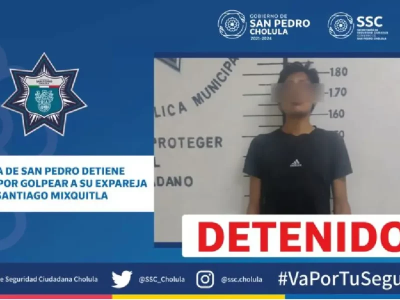 Policía de San Pedro detiene a hombre por golpear a su expareja en Santiago Mixquitla