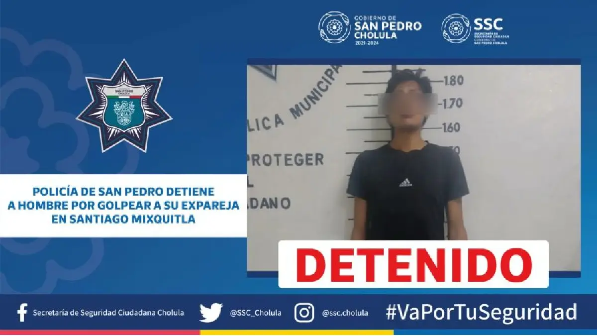 Policía de San Pedro detiene a hombre por golpear a su expareja en Santiago Mixquitla