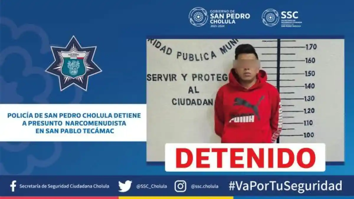 Policía de San Pedro Cholula detiene a presunto narcomenudista en San Pablo Tecámac