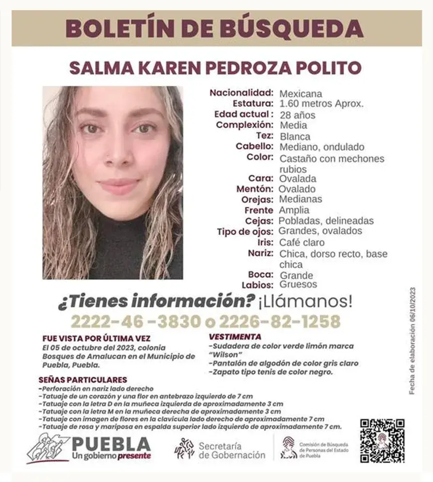 Salma Karen Pedroza Polito fue reportada como desaparecida en Puebla, tiene nueve meses de embarazo