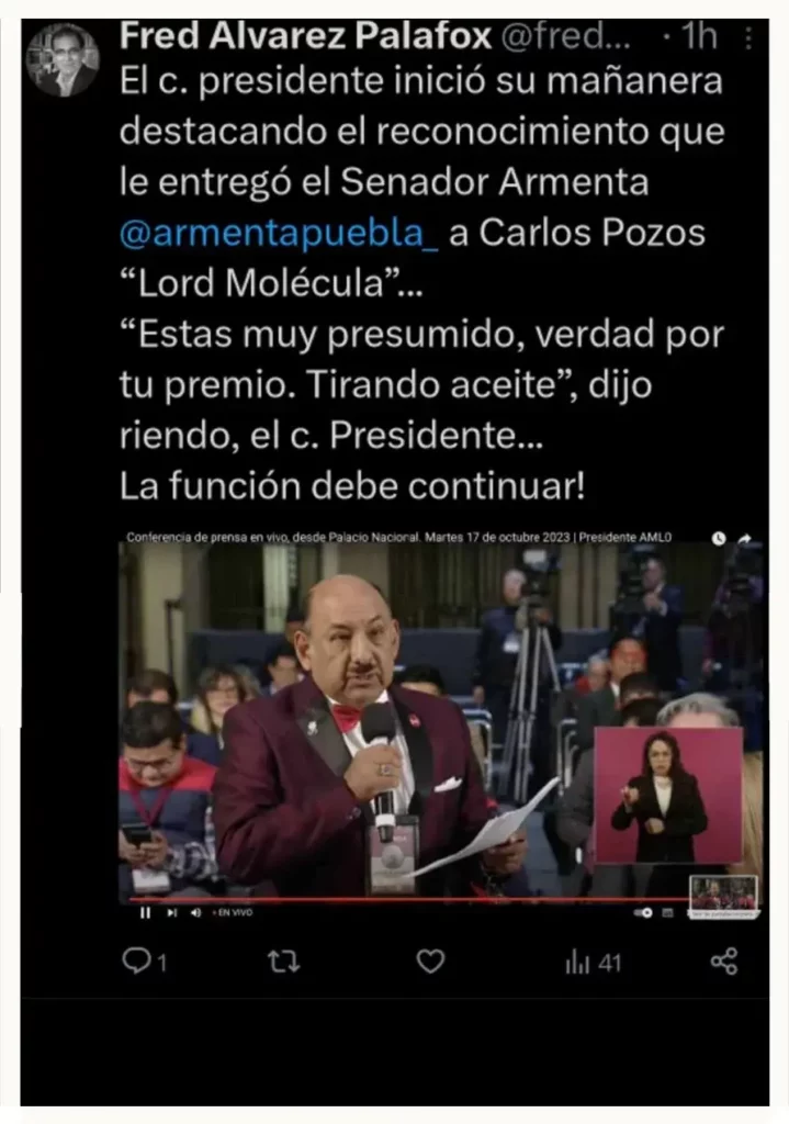 Tunden en redes a Alejandro Armenta por reconocimiento a "Lord Molécula”