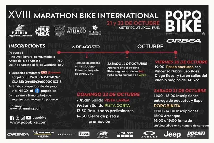 Emociónate con el gran evento ciclista "POPOBIKE" en Atlixco del 20 al 22 de octubre