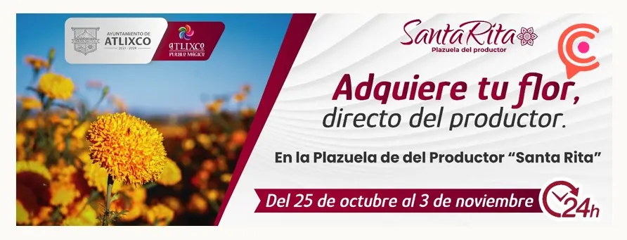 Del 25 de octubre al 02 de noviembre adquiere flor de temporada de Todos Santos en la plazuela Santa Rita, en Atlixco