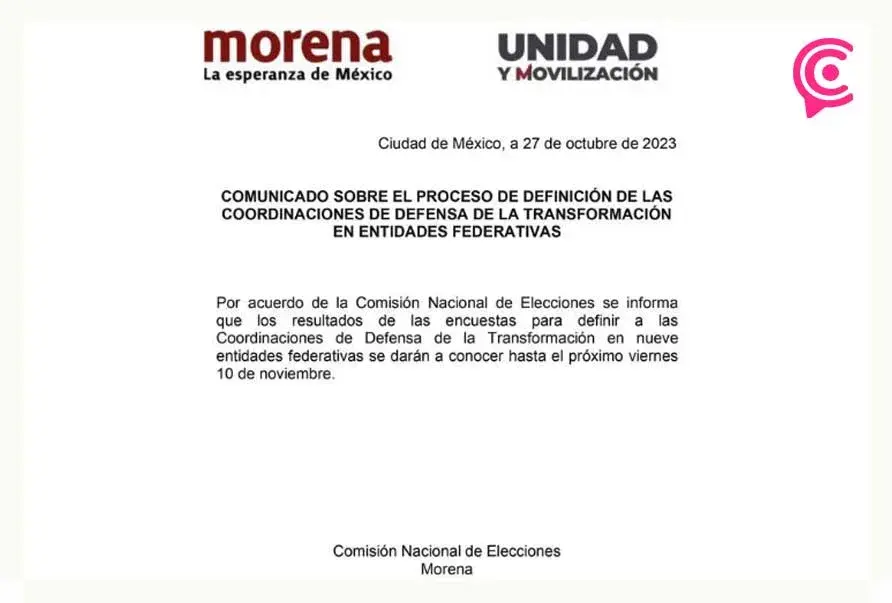 Morena pospone diez de noviembre nombramiento del coordinador en Puebla y ocho estados