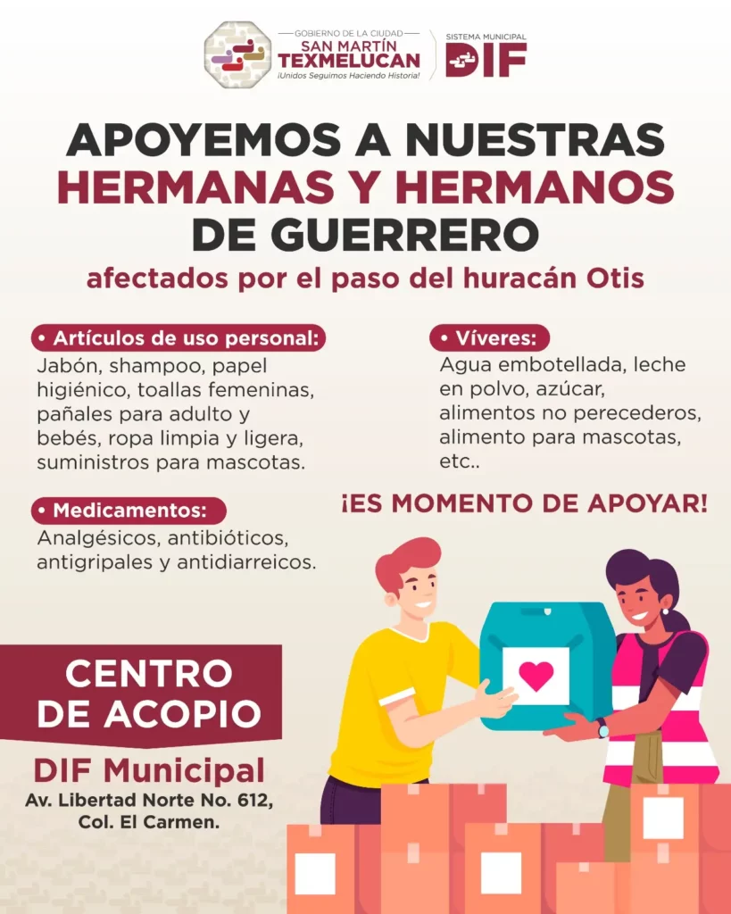 Se habilita el DIF Municipal como centro de acopio para llevar apoyo a Guerrero