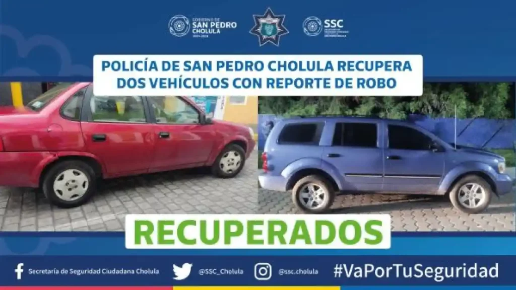 Policía de San Pedro Cholula recupera dos vehículos con reporte de robo