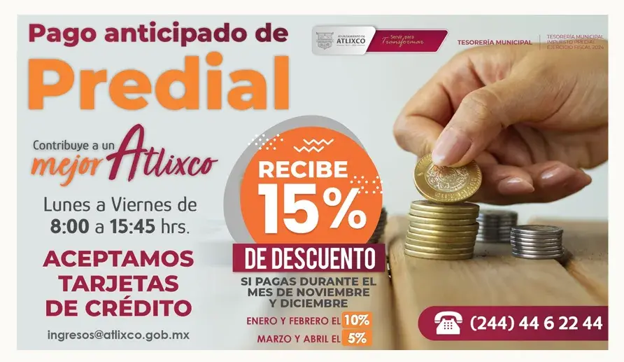 Inician beneficios al realizar el pago anticipado del predial en Atlixco