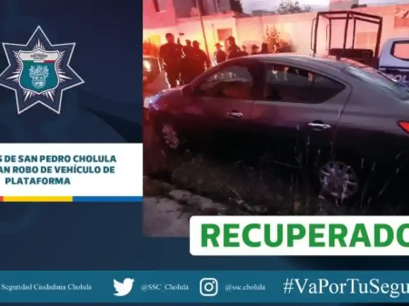 Policías de San Pedro Cholula frustran robo de vehículo de plataforma