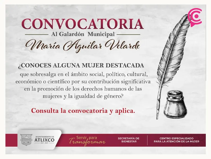 Atlixco reconocerá a una mujer con la presea "María Aguilar Valerde" por su contibución a la igualdad de género