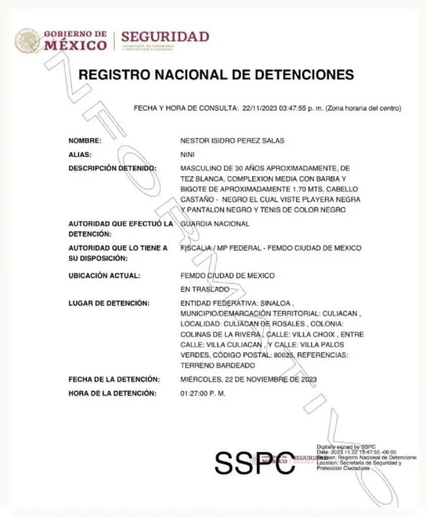 Detienen a Néstor Isidro, alias “El Nini”, jefe de seguridad de “Los Chapitos”
