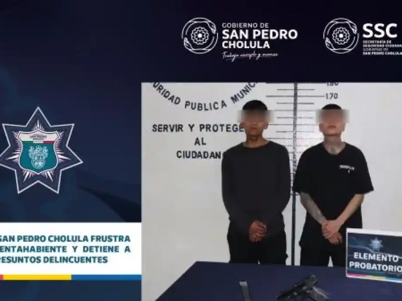 Policía de San Pedro Cholula frustra robo a cuentahabiente y detiene a dos presuntos delincuentes