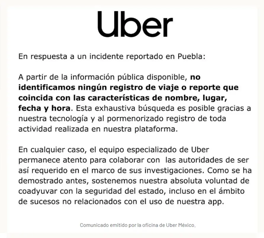 Denuncian supuesto asalto a joven poblano a bordo de un Uber, la empresa lo niega