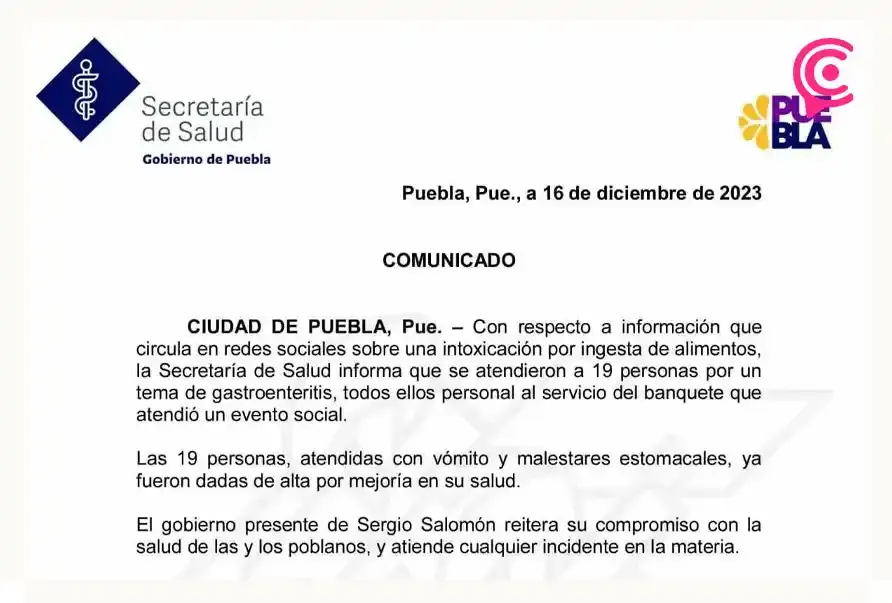 Se intoxica personal de banquetes en cena de fin de año del Gobierno de Puebla
