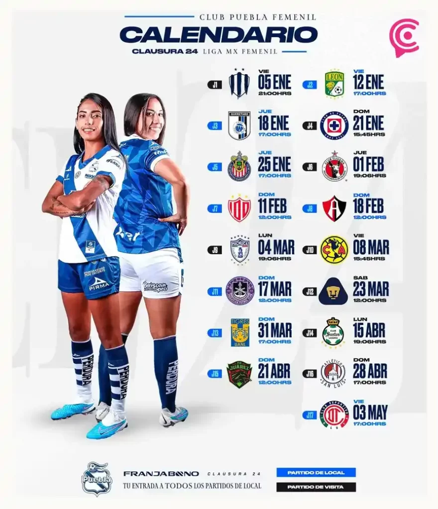 Este será el Calendario del Club Puebla Femenil para el Clausura 2024 