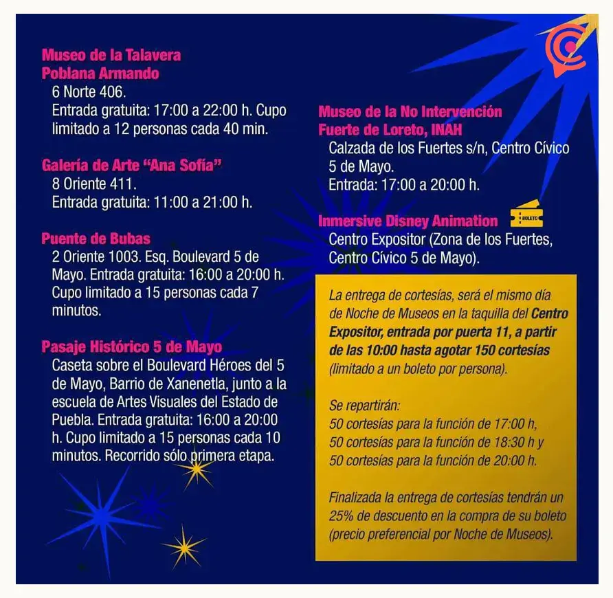 Última Noche de Museos en Puebla contempla entrada gratuita a Immersive Disney Animation
