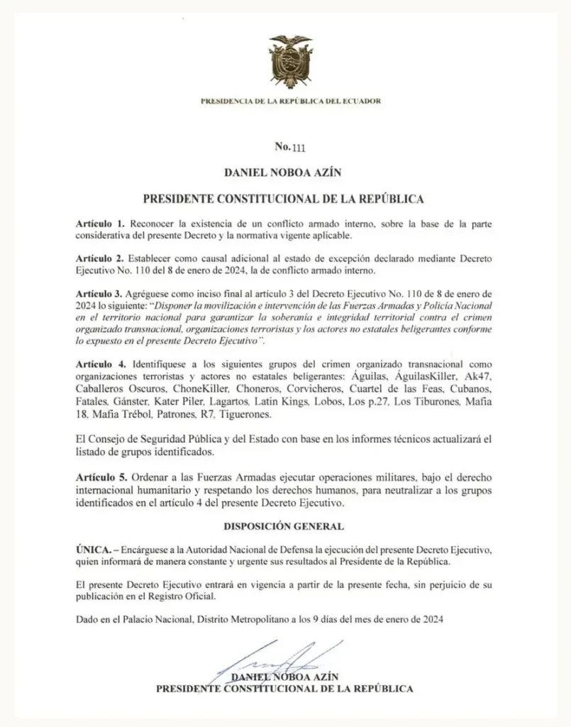 Banda del crimen organizado toma un canal de televisión en Ecuador