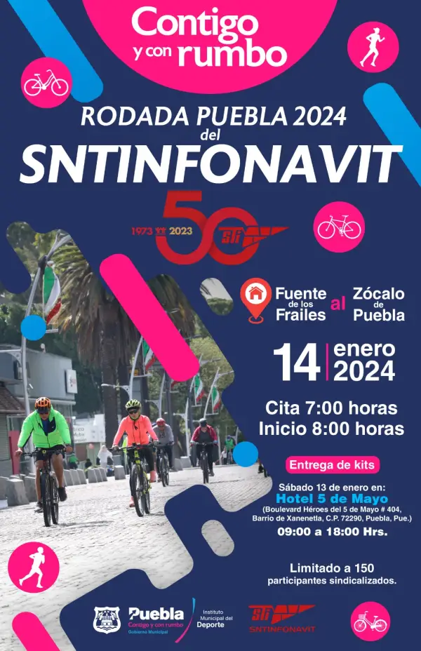 Ayuntamiento de Puebla y SNTINFONAVIT presentan la 'Rodada Puebla 2024'