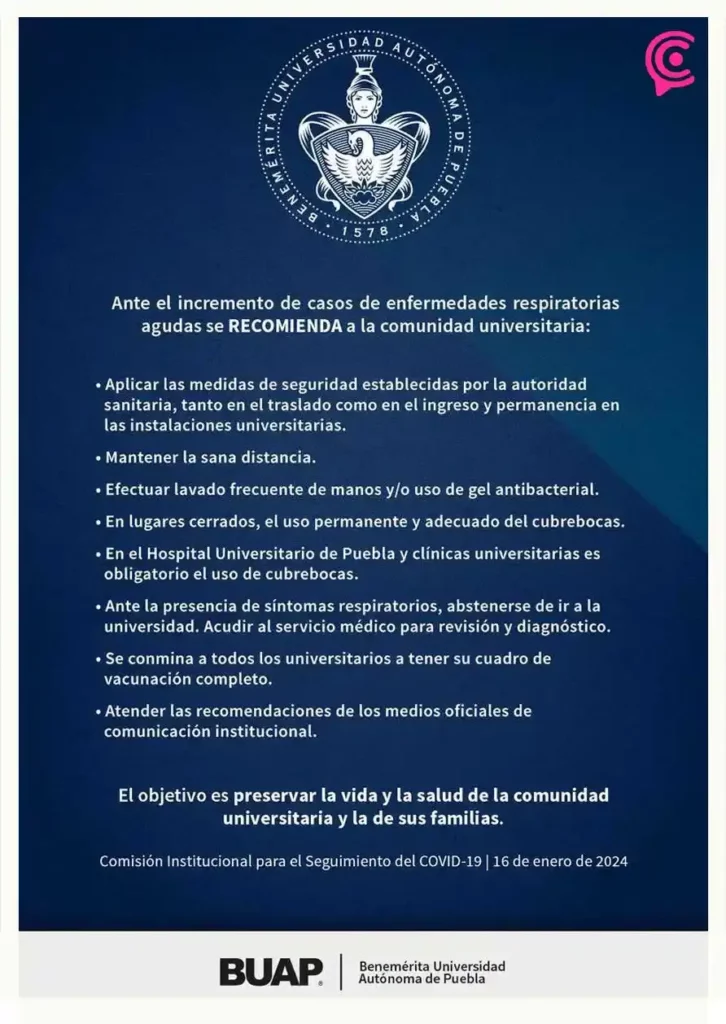 Vuelve el uso del cubrebocas a la BUAP; será obligatorio en Hospital Universitario y clínicas