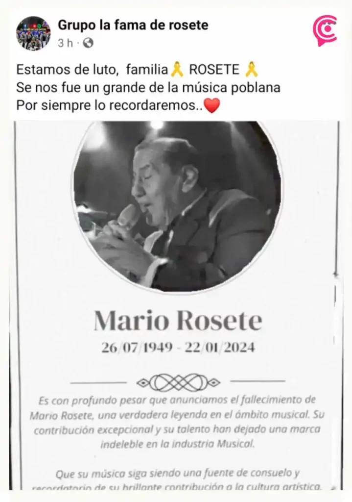 Murió Mario Rosete a los 74 años, fundador del grupo Cometas Azules