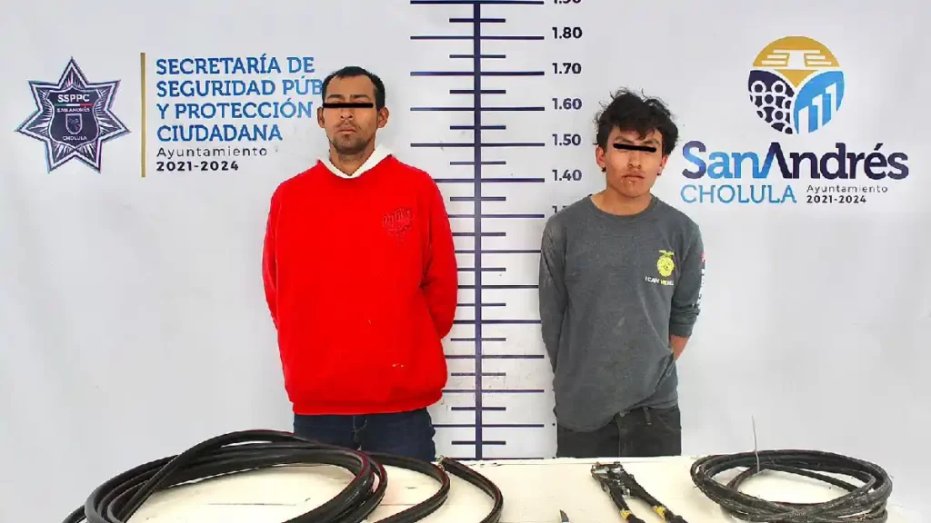 Mediante red de videovigilancia, detiene Policía de San Andrés Cholula a dos hombres por robo