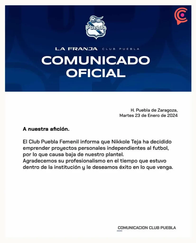 Nikkole Teja es baja del Club Puebla Femenil para este Clausura 2024; emprenderá proyectos personales