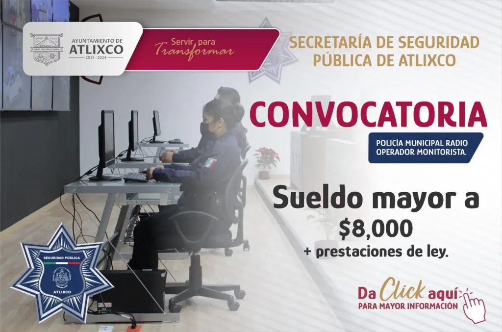 SSP de Atlixco oferta vacantes con sueldo superior a los 13 mil pesos