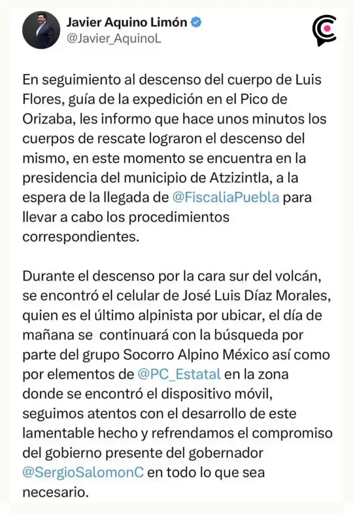 Localizan celular de José Luis, último alpinista perdido en el Citlaltépetl