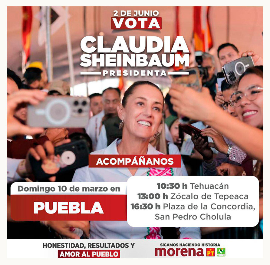 Checa las sedes de la gira de Claudia Sheinbaum en Puebla