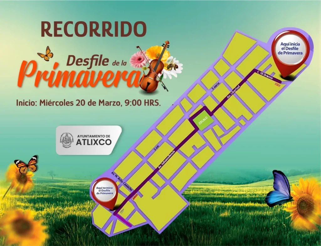 Conoce la ruta del desfile de primavera 2024 en Atlixco