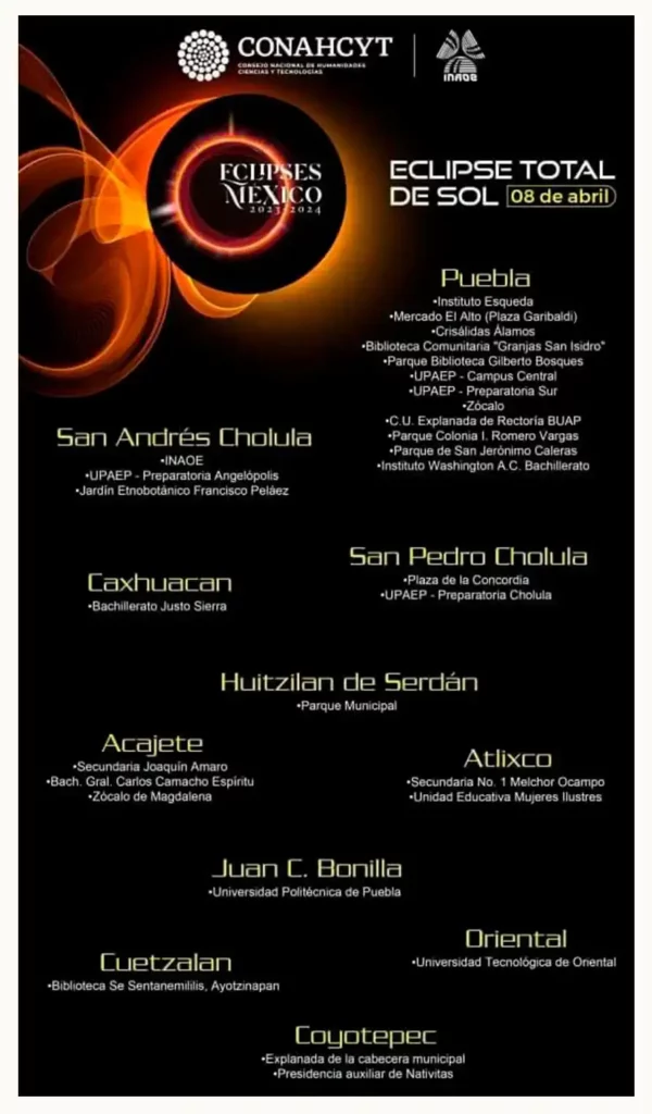 Estas son las sedes para ver el Eclipse Solar en Puebla el 8 de abril