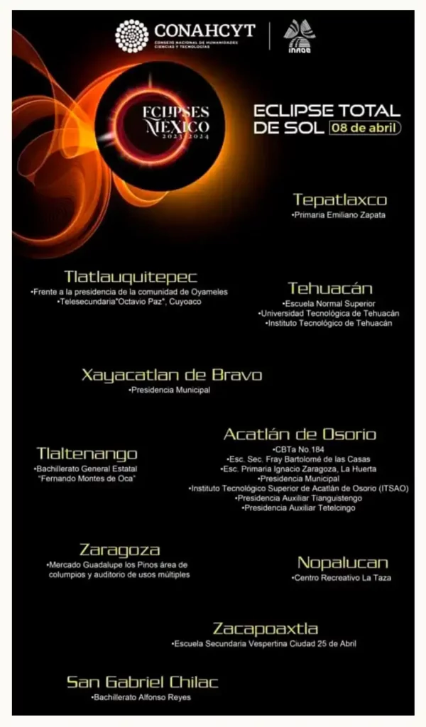 Estas son las sedes para ver el Eclipse Solar en Puebla el 8 de abril